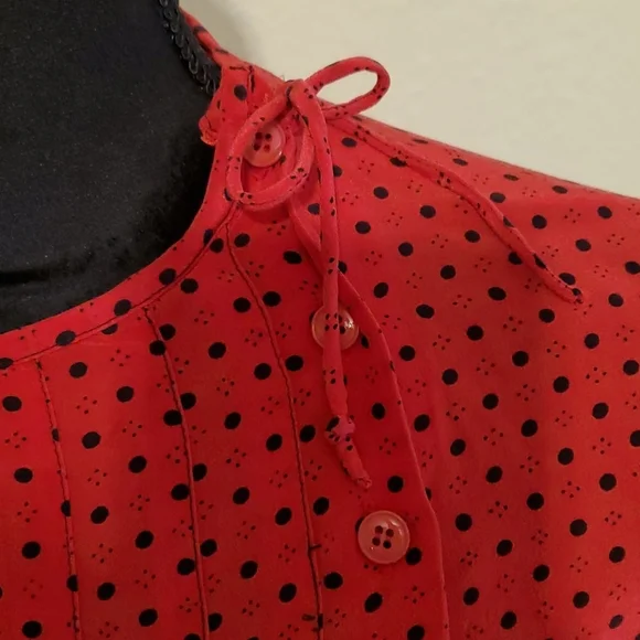 Oscar de la Renta Vintage Silk Polka-dot Puff Sleeve Blouse L - Picture 5 of 8